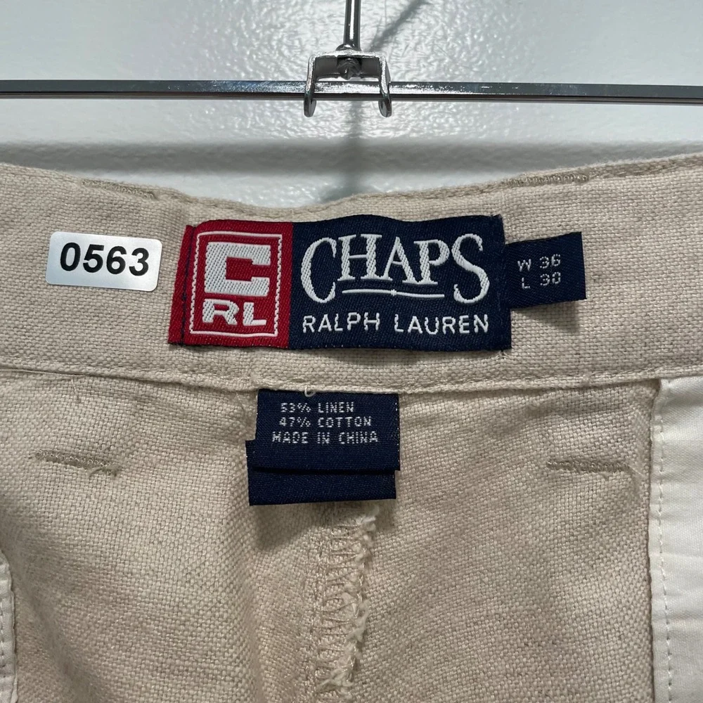 Chaps Ralph Lauren Mens Beige Linen‎ Cotton Pleated Dress Pants Trousers 36x30